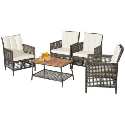 Front. Pefilos - Patio Furniture 4 Pieces Patio Rattan Furniture Set, Outdoor Wicker Rattan Chairs Garden Backyard Balcony Porch - White.