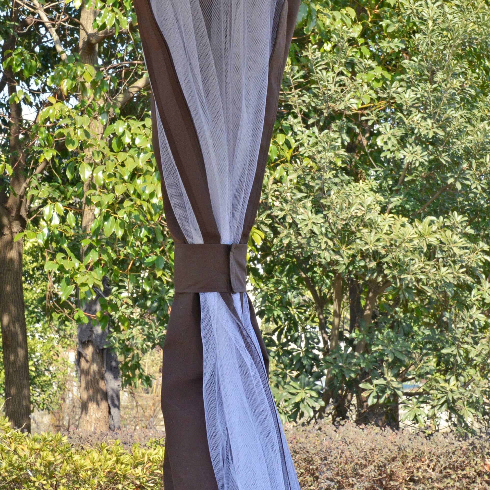 Alt View 4. Outsunny - 10' x 13' Outdoor Gazebo, Patio Gazebo Canopy Shelter w/Double Vented Roof, Zippered Mesh Sidewalls - Brown.