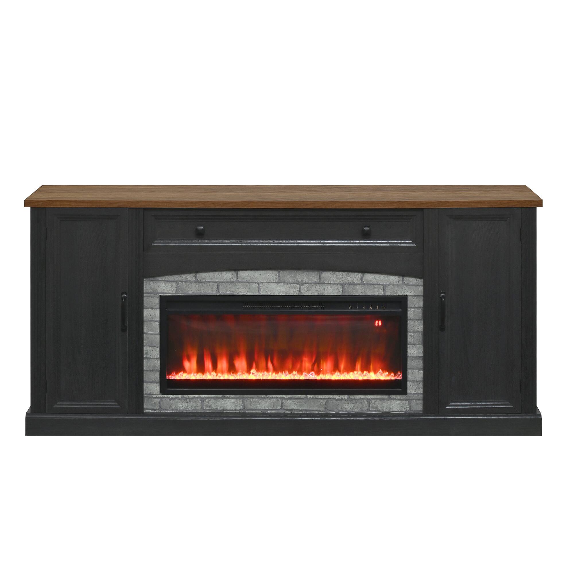 Left. Whisen - 70-Inch Electric Fireplace TV Stand,Media Console with Mantel, Storage Drawer & Adjustable Shelves - Black.
