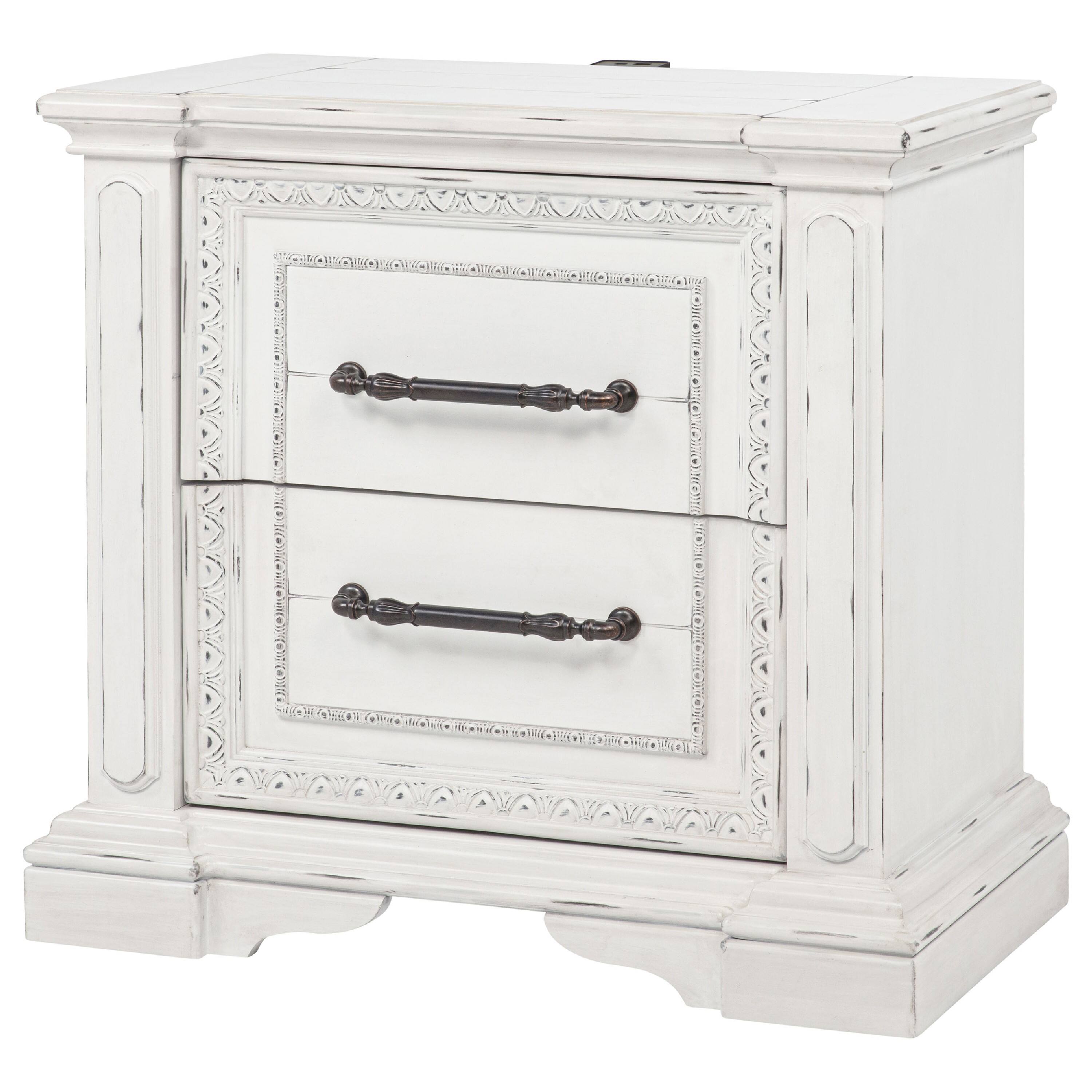 Alt View 4. Manhattan Lane - Jenie Nightstand, 2 Drawer and USB Port, Wood 32 Inch - Vintage White.