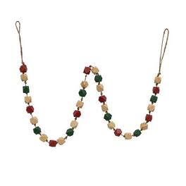 BreeBe - *Holiday Geometric Wood Beaded Garland 40" - Red, Cream, Green