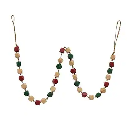 Front. BreeBe - *Holiday Geometric Wood Beaded Garland 40" - Red, Cream, Green.