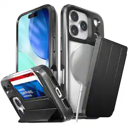 Vena - vCommuteX For Apple iPhone 18 Pro/17 Pro Case Wallet Detachable Card Cover Holder, Military Grade Drop Protection - Black