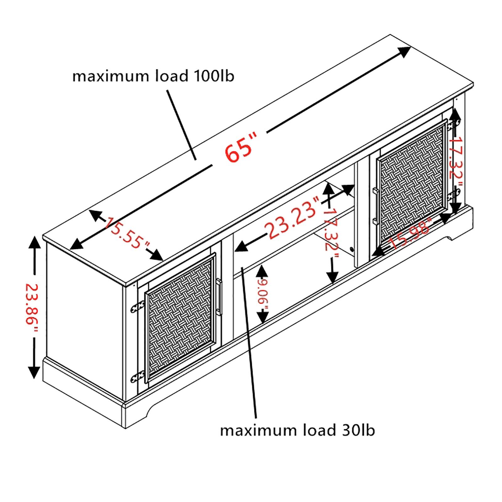maximum load 100lb  
23.86"  
15.55"  
65"  
23.23"  
17.32"  
.3"  
9.06"  
17.32"  
15.98"  
98  
15  
maximum load 30lb