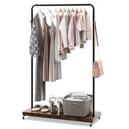 Hivvago - Industrial Style Heavy Duty Metal Pipe Clothes Garment Rack with Bottom Shelf - Rustic Brown