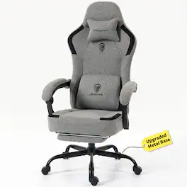 Dowinx - Gaming Chair Fabric Breathable with Retractable Footrest, Ergonomic Office Chair with Lumbar Support and Headrest - Gray