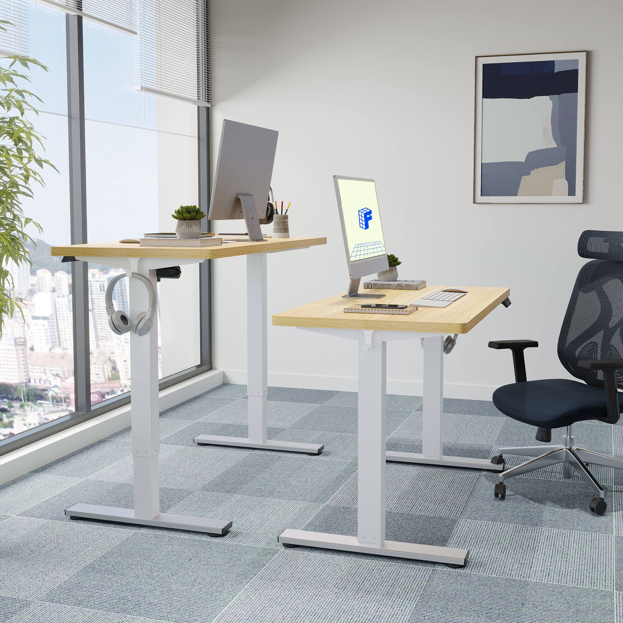 Left. FlexiSpot - FlexiSpot E2 48''W Electric Adjustable Standing Desk Chipboard, Maple/White - Maple.
