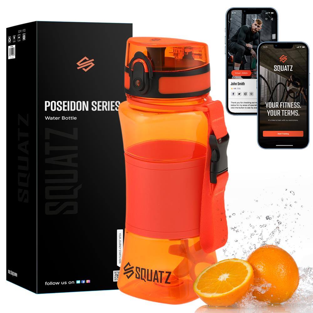 D! .. POSEIDON SERIES Water Bottle SQUATZ SQUATZ YOUR JOURNEY STARTS HERE SQUATZ us on + follow FL John Smith .. - 1 . There - msn E - - - - - - - - SQUATZ YOUR FITNESS. YOUR TERMS.