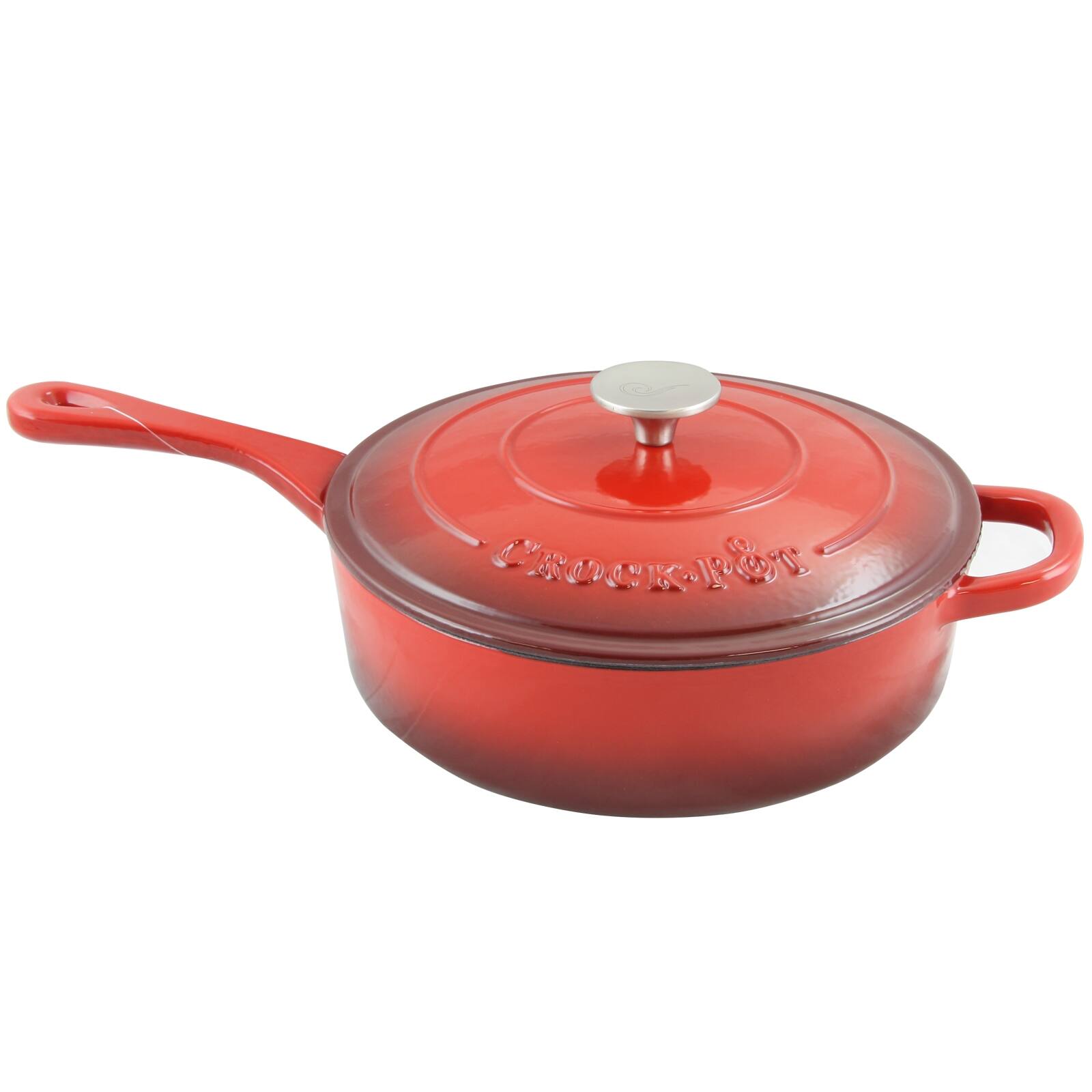 Alt View 3. Crock-Pot - Crock Pot Artisan 3.5 Quart Enameled Cast Iron Deep Sauté Pan With Self Basting Lid in Scarlet Red - Scarlet Red.