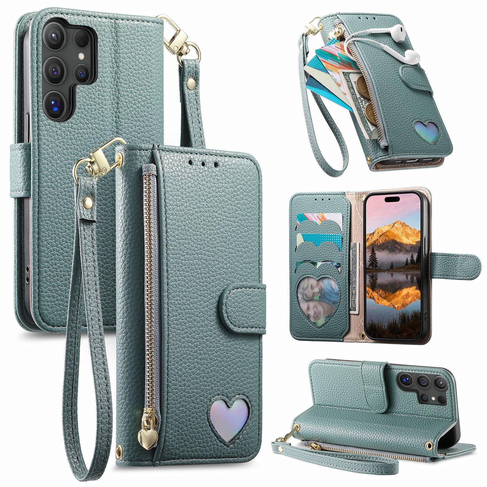 Front. Dteck - PU Leather Wallet Case for Samsung Galaxy S25 Ultra with Wrist Strap Zipper Pocket, Protective Folio Kickstand Cover - Blue.