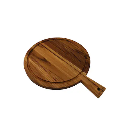 Front. EcoDecors - EcoDecors 16" Round Teak Cutting Board with Handle, FSC Certified Solid Wood - Natural Edge Grain Teak.