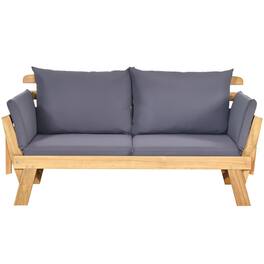 Kadyn - Patio Convertible Solid Wood Sofa with Cushion, Sectional Sofa Set with Ottoman, Wood Couch - Gray