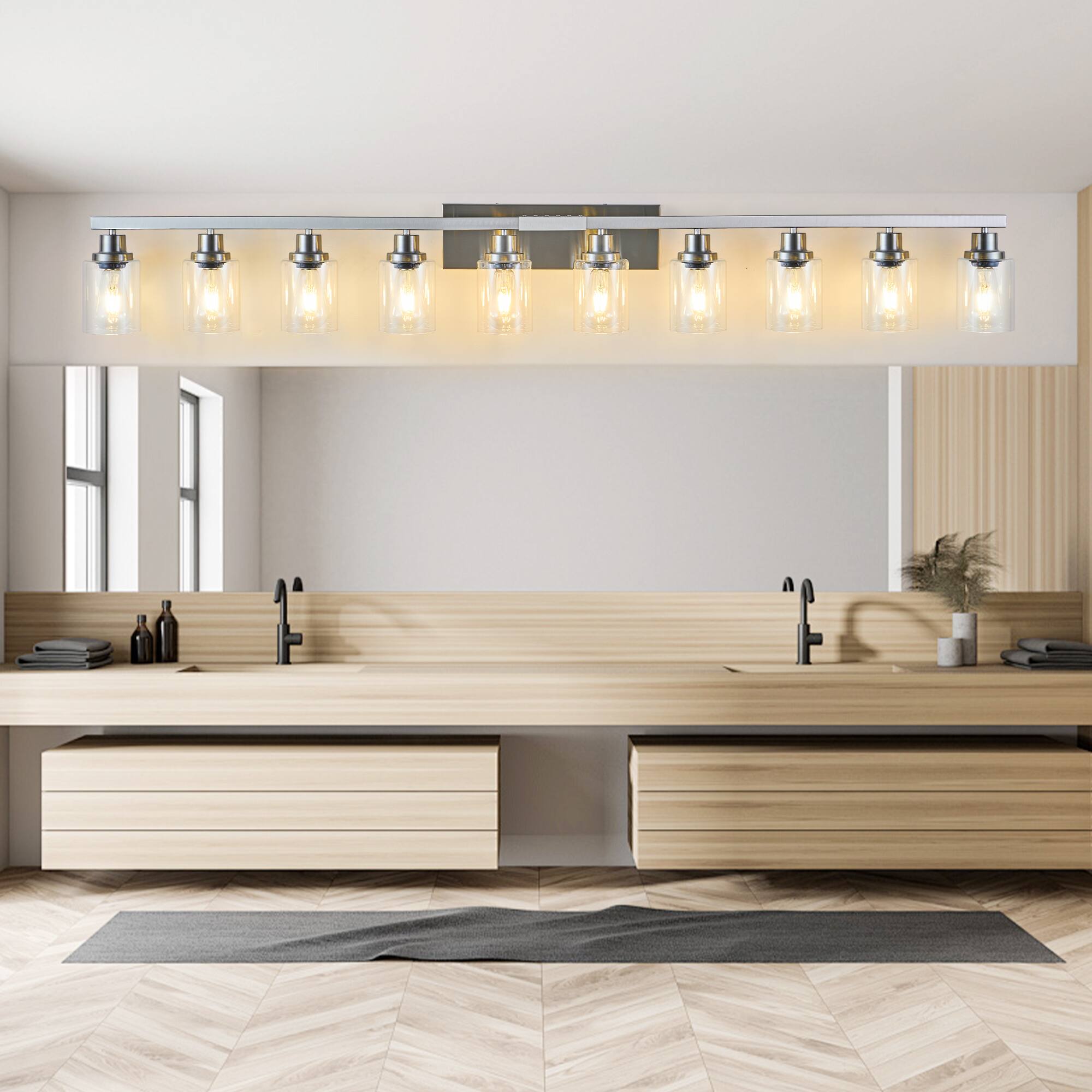 Left. HOMLUX - 65.35 in. 10 Lights Gold LED Vanity Light Bar with Crystal Shade.