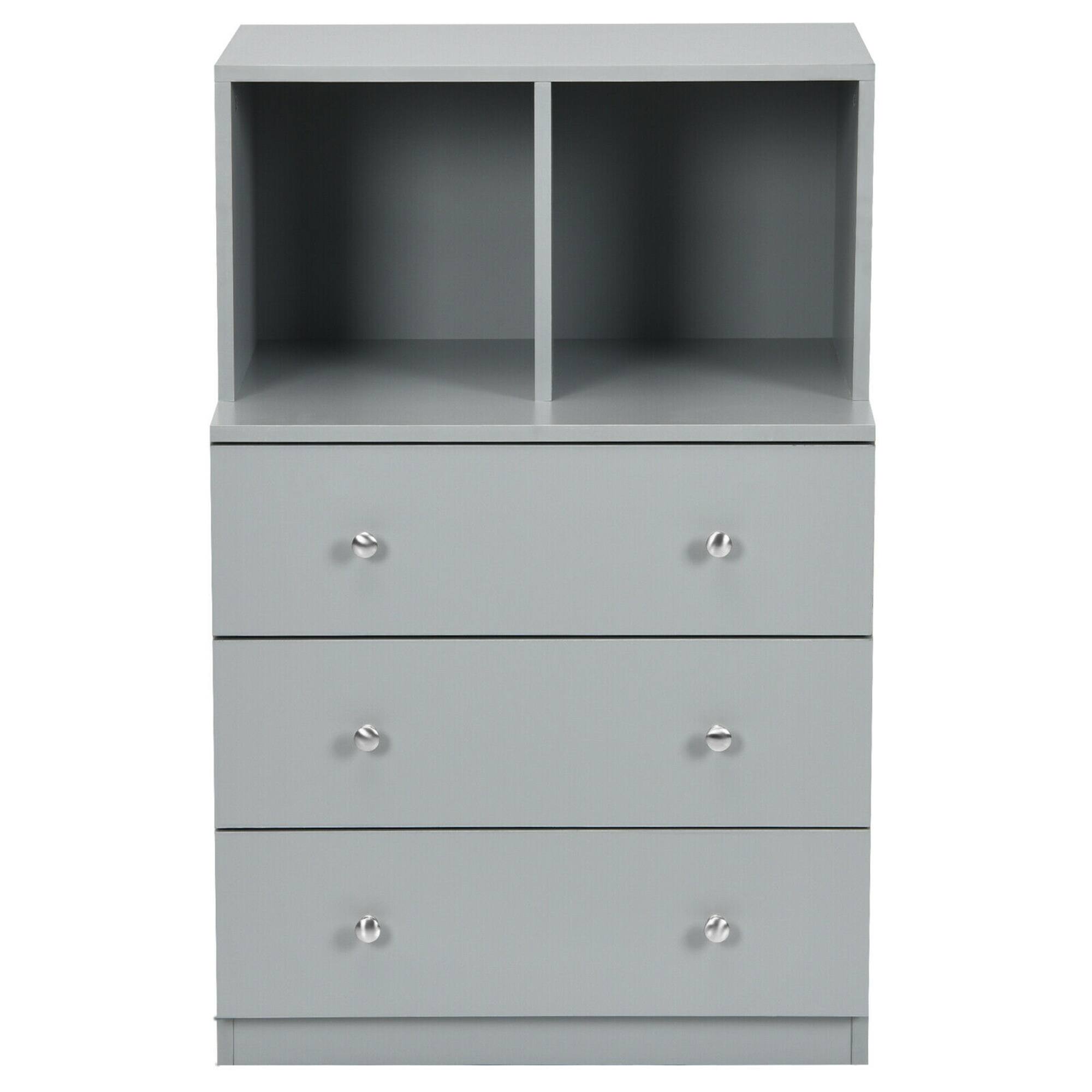 Alt View 4. Gymax - Gymax 3 Drawer Dresser W/ Cubbies Storage Chest for Bedroom Living Room Grey - Grey.