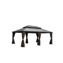 Mondawe - 14x20FT Hardtop Metal Gazebo with Double Roof - Brown