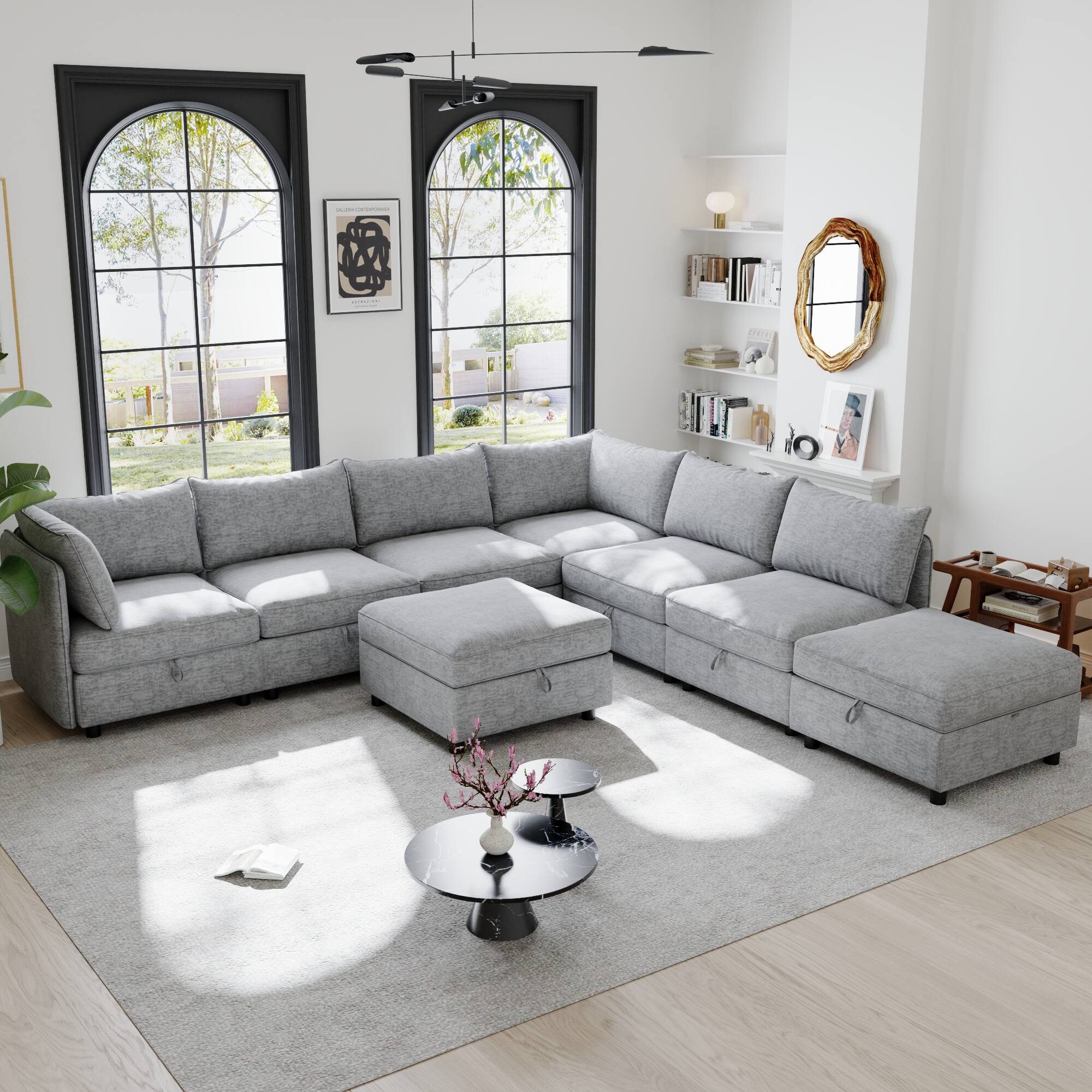 TinyHomie - Modular Sectional Sofa Seat with Storage Convertible Sleeper - Gray