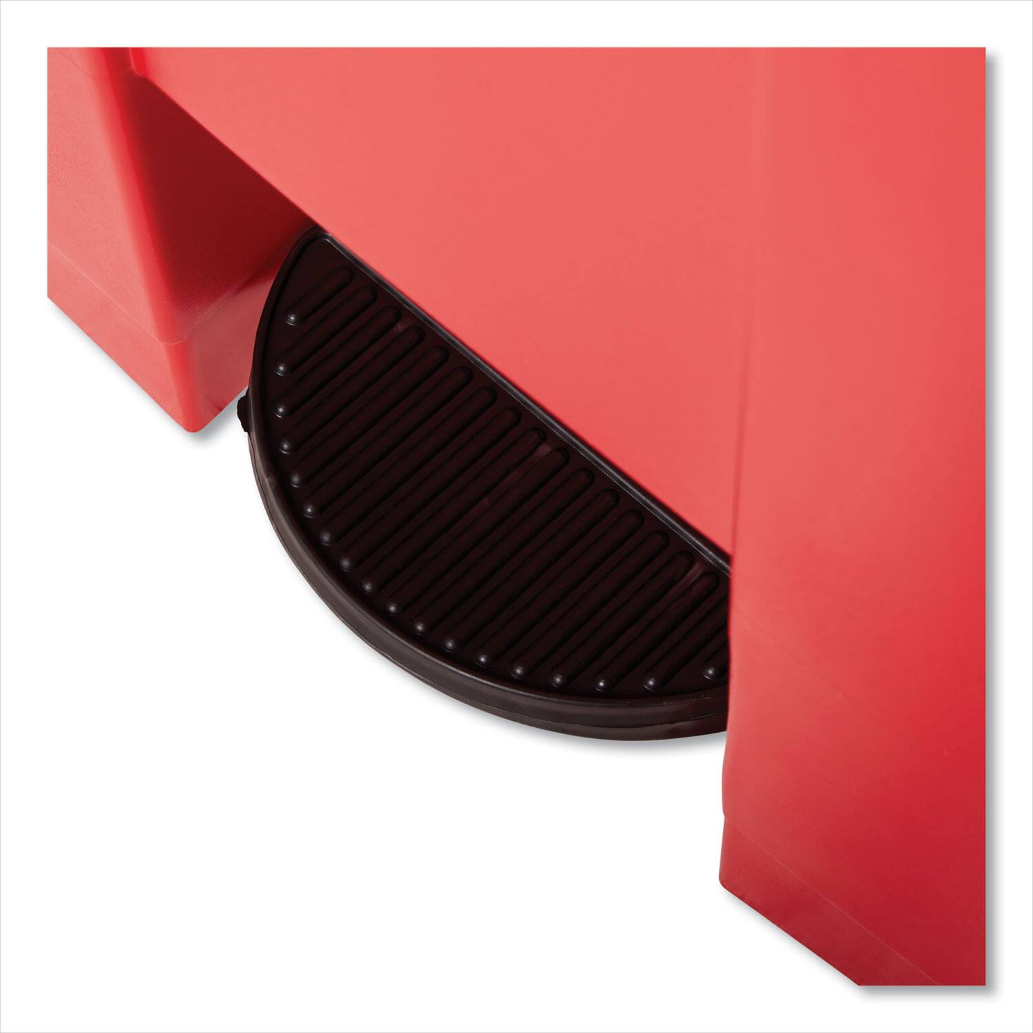 Back. RubberMaid - Indoor Utility Step-On Waste Container, 18 gal, Plastic, Red.