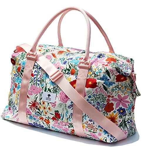 Front. ESBANY - Travel Tote Duffel Gym Bag,Weekender Overnight Carry-on Tote Crossbody Bag with Wet Pocket and Trolley Sleeve Upgraded - [K] Flower.
