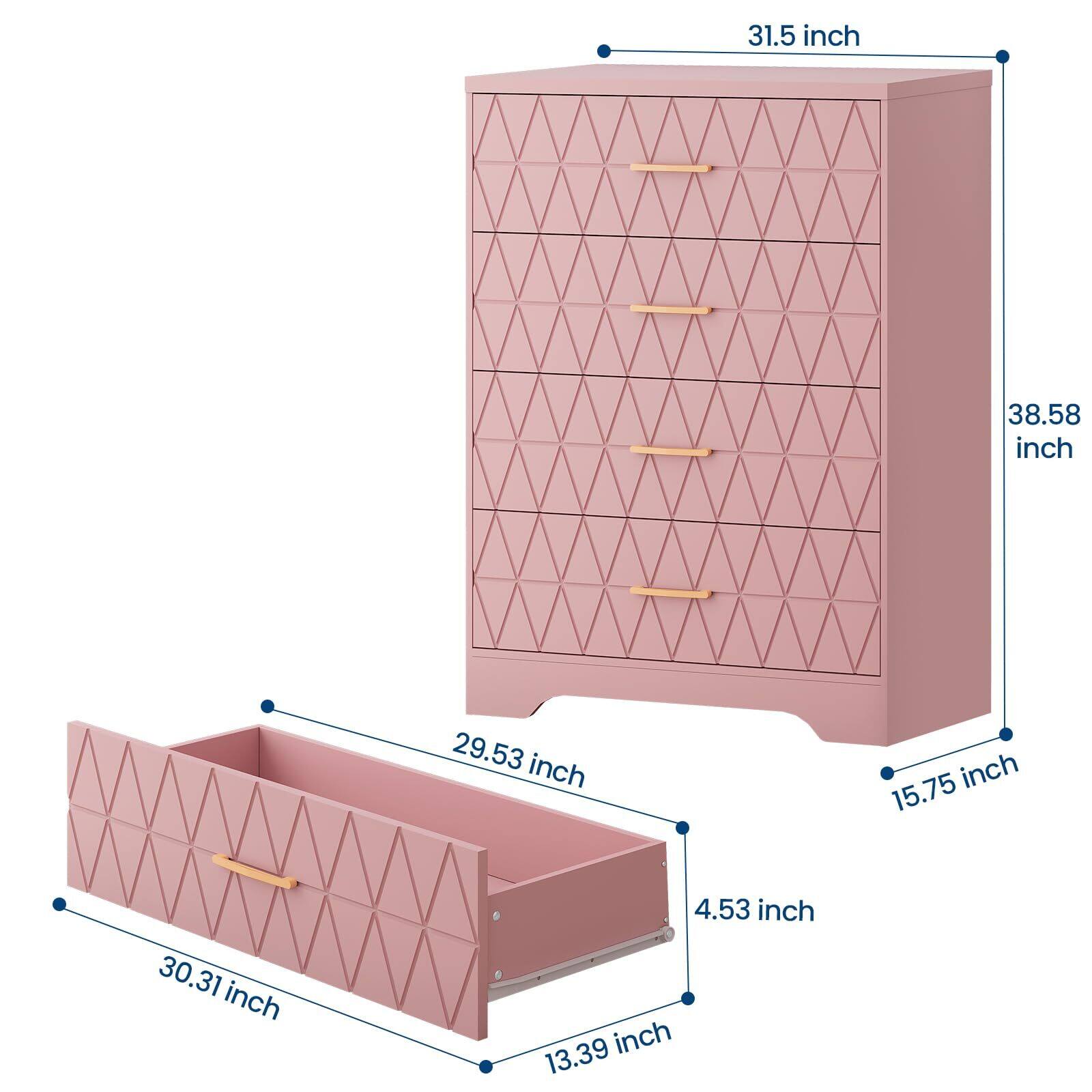 Alt View 2. Acekool - 4 Drawer Wooden Dressers for Bedroom, Wood Chest of Drawers with Gold Handles for Closet - Pink.