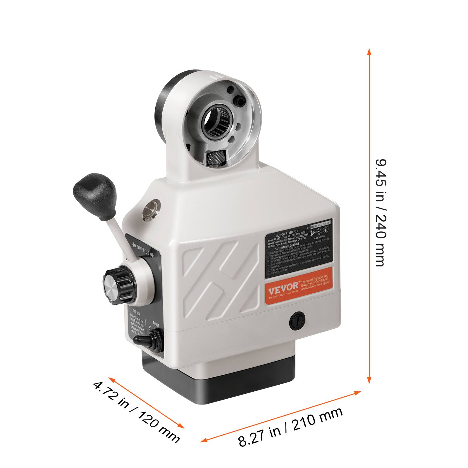 - **VEVOR**
- **Technical Control and**
- **Electrical Control**
- **9.45 in / 240 mm**
- **4.72 in / 120 mm**
- **8.27 in / 210 mm**