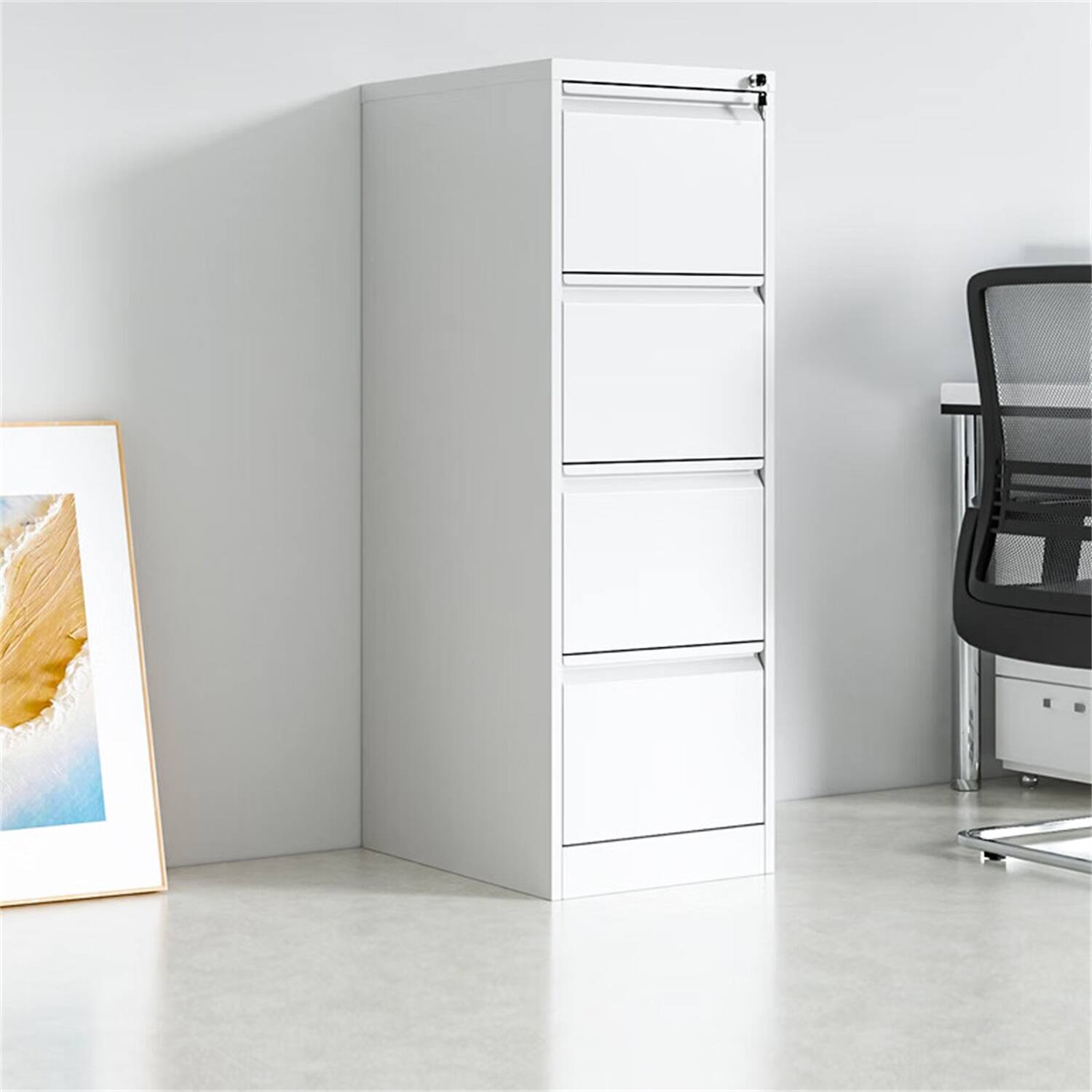 Alt View 2. COWLOWN - 4 Drawer Lockable Metal Vertical File Cabinet White Narrow Design for A4 Legal Letter Size.
