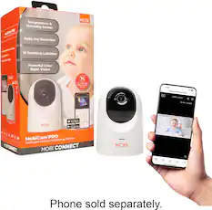 Mobicam PRO - Temperature & Humidity Sensor - Baby Cry Detection - 10 Soothing Lullabies - Powerful Color Night Vision - 2-way Communication - Compatible with Mobicam Connect Devices - 12:36 Mobicam - 100% Satisfaction Guarantee - App Store Google Play 4.2 16 D Mobicam PRO Monitoring Camera - Intelligent Nursery - Mobicam Connect - Phone sold separately.