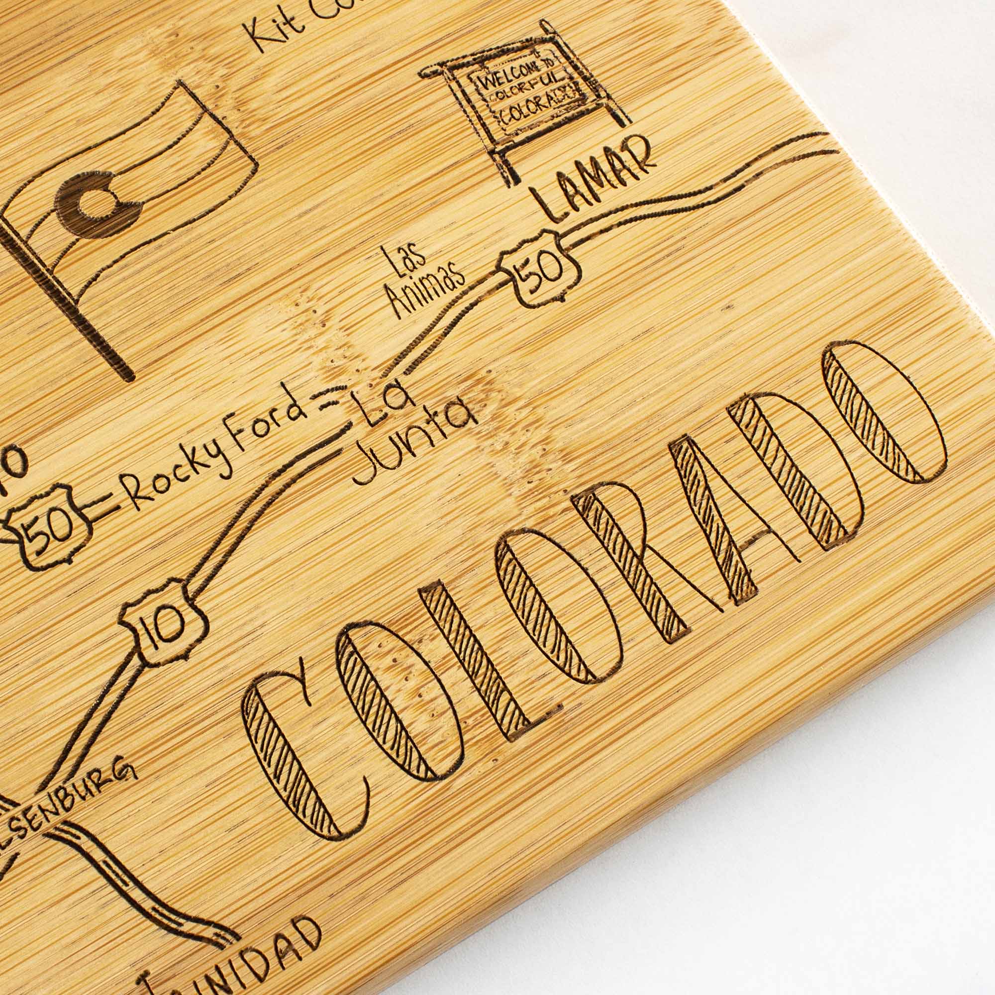 Kit Co  
WELCOME COLORADO  
LAMAR  
Las Animas  
50  
Rocky Ford = La Junta  
10  
SENBURG  
Trinidad  

COLORADO