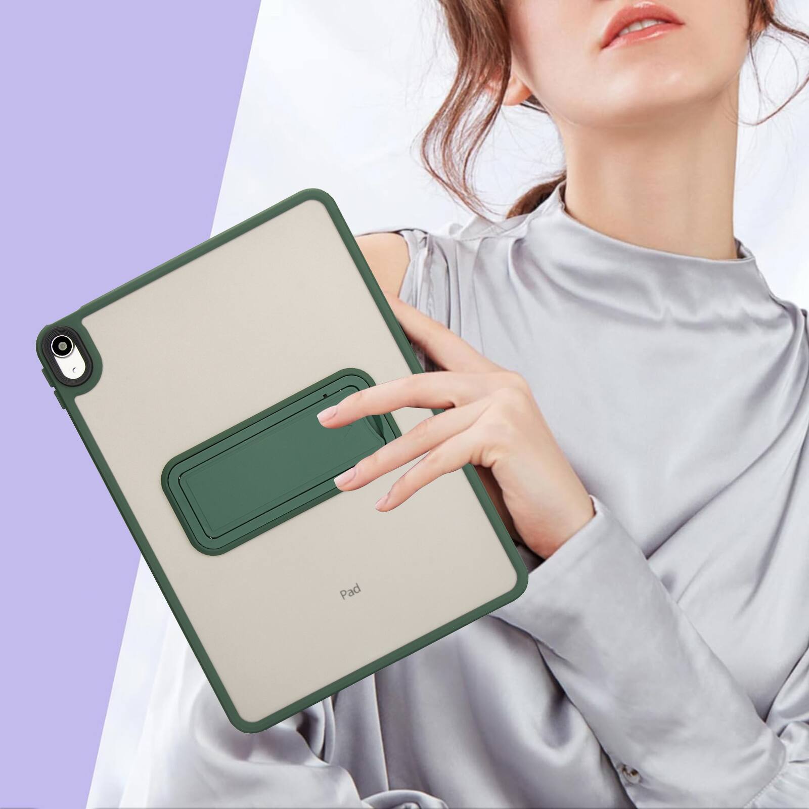 Alt View 3. Dteck - Matte Case for Apple iPad (A16) 11" 2025 11th Gen / 10th Gen 2022 with Foldable Stand,Shockproof Transparent Back Cover - Green.