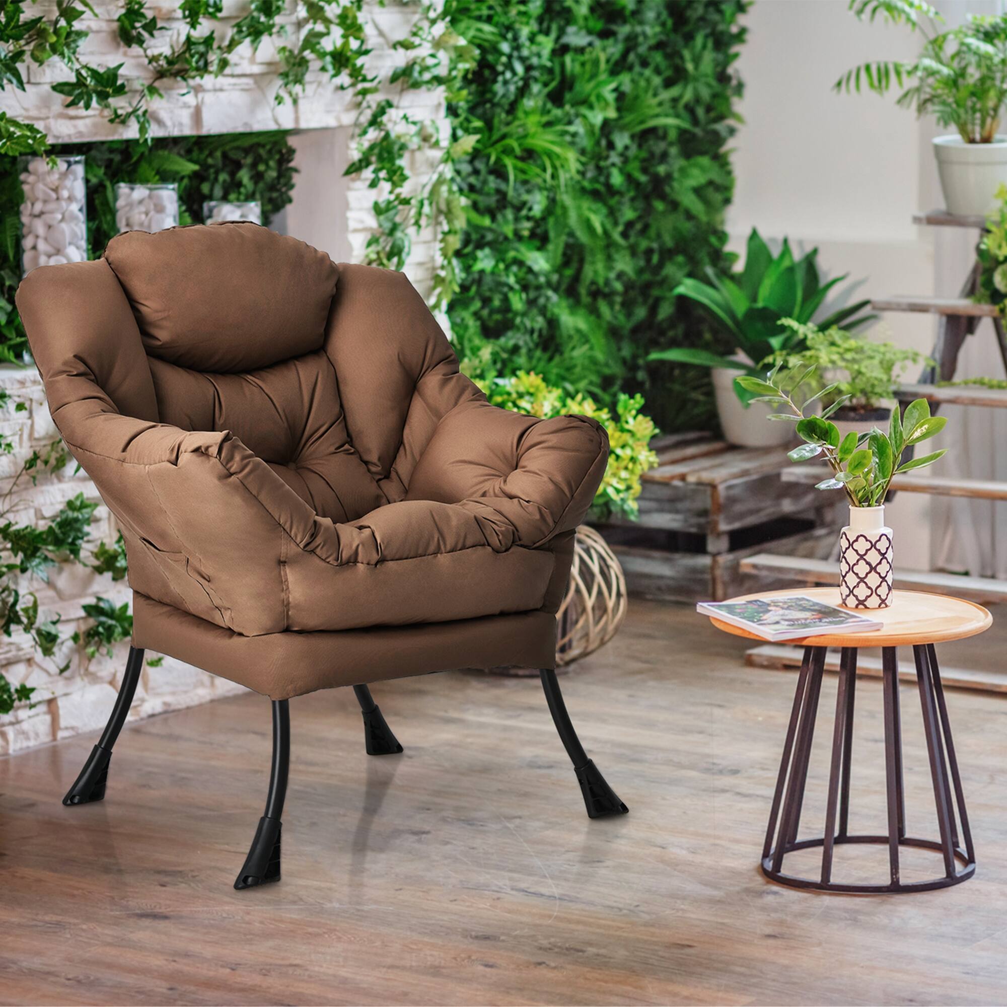 Alt View 13. Costway - Modern Polyester Lazy Sofa Chair with Side Pocket - Brown.