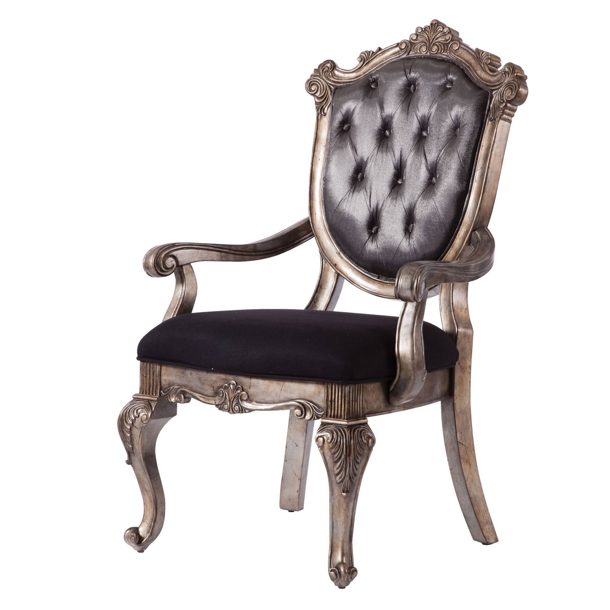 Alt View 1. Manhattan Lane - Wooden Arm Chair with Button Tufted Padded Backrest,Set of 2 - Gray.