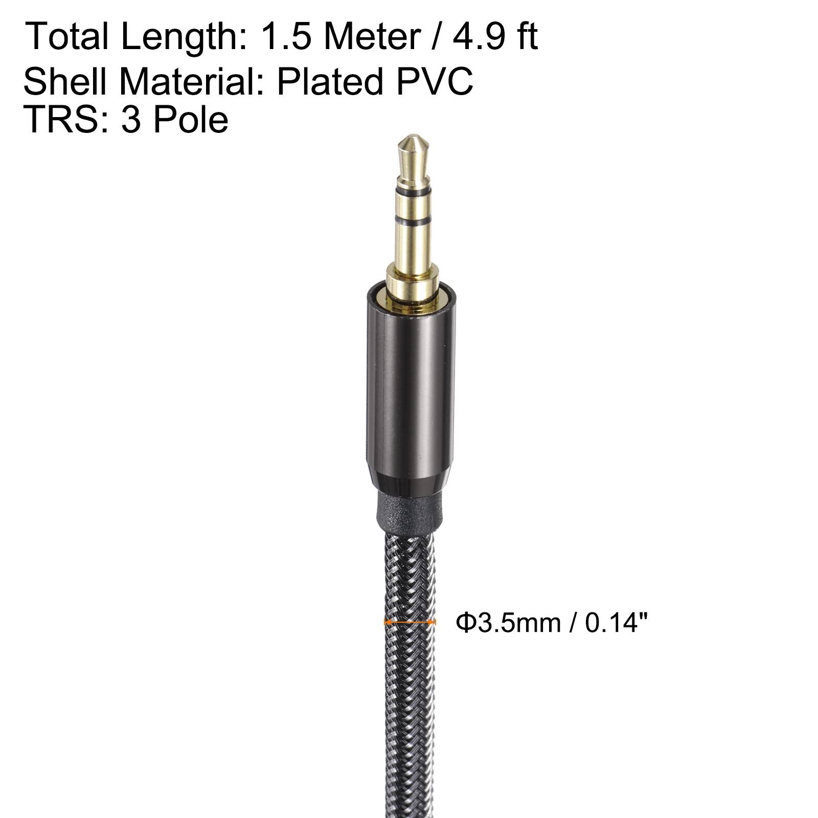 Total Length: 1.5 Meter / 4.9 ft  
Shell Material: Plated PVC  
TRS: 3 Pole  
Φ3.5mm / 0.14"