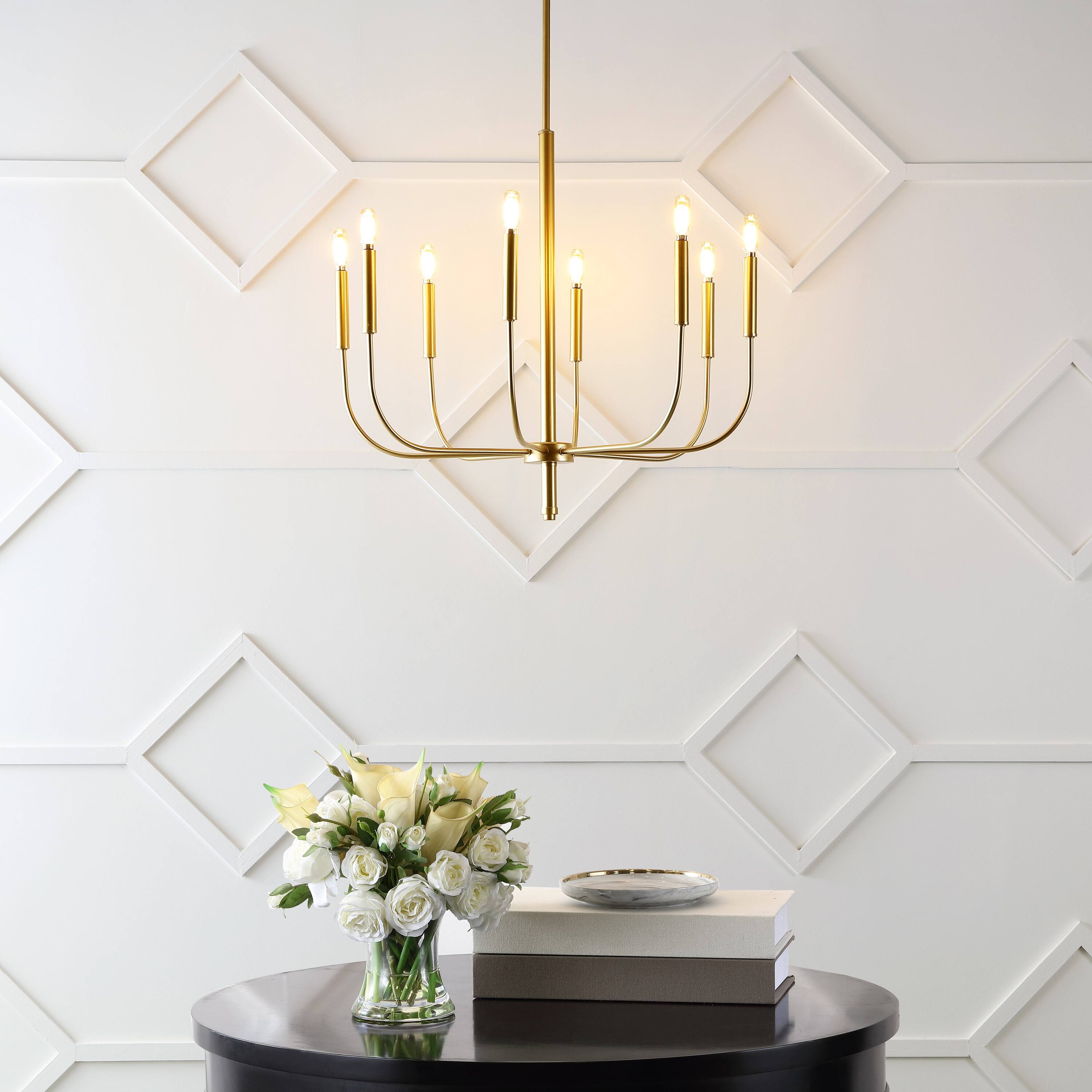 Alt View 7. Jonathan Y - Amoros 27.25" 8-Light Modern Mid-Century Iron LED Chandelier, Gold Painting - Gold Painting.