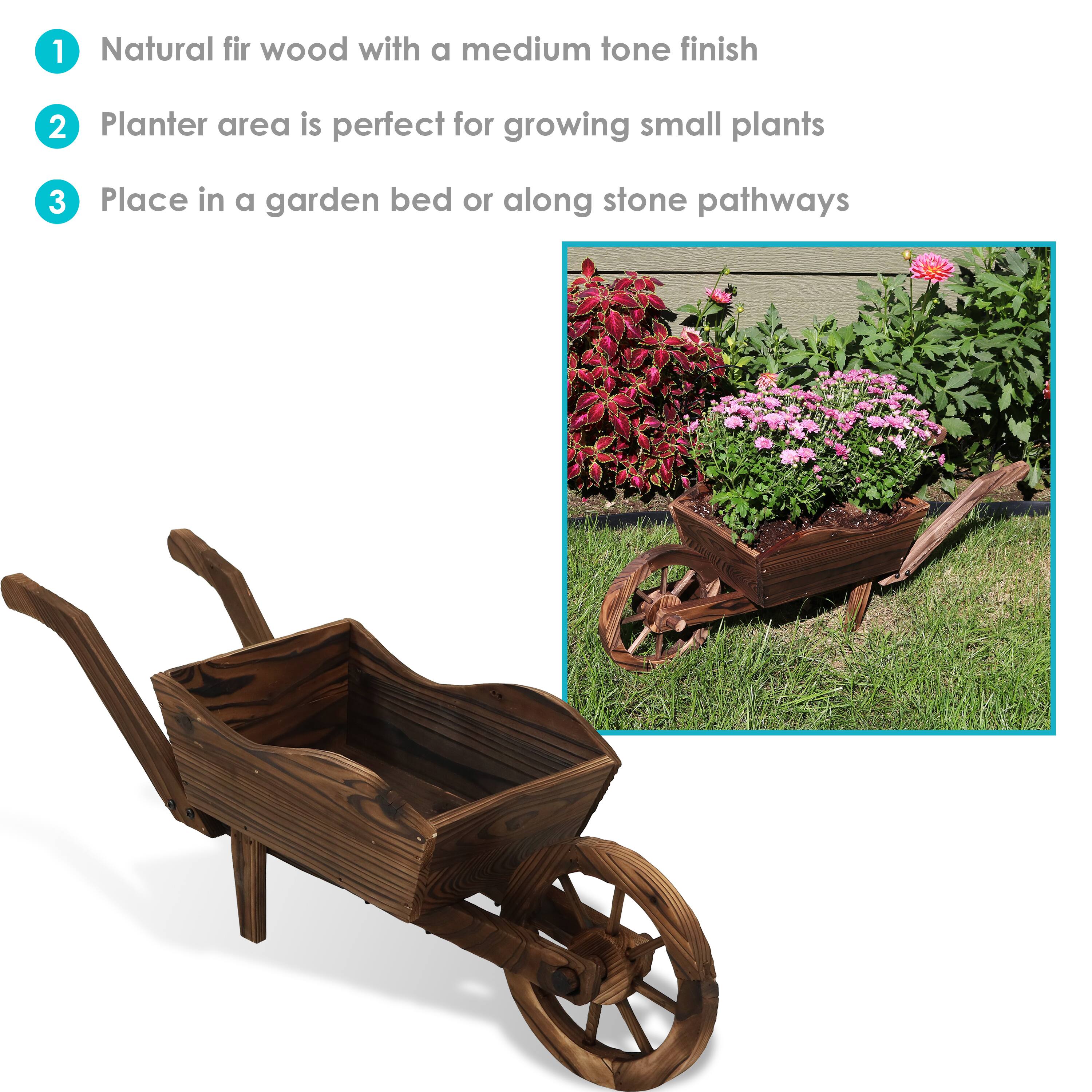 1. Natural fir wood with a medium tone finish  
2. Planter area is perfect for growing small plants  
3. Place in a garden bed or along stone pathways