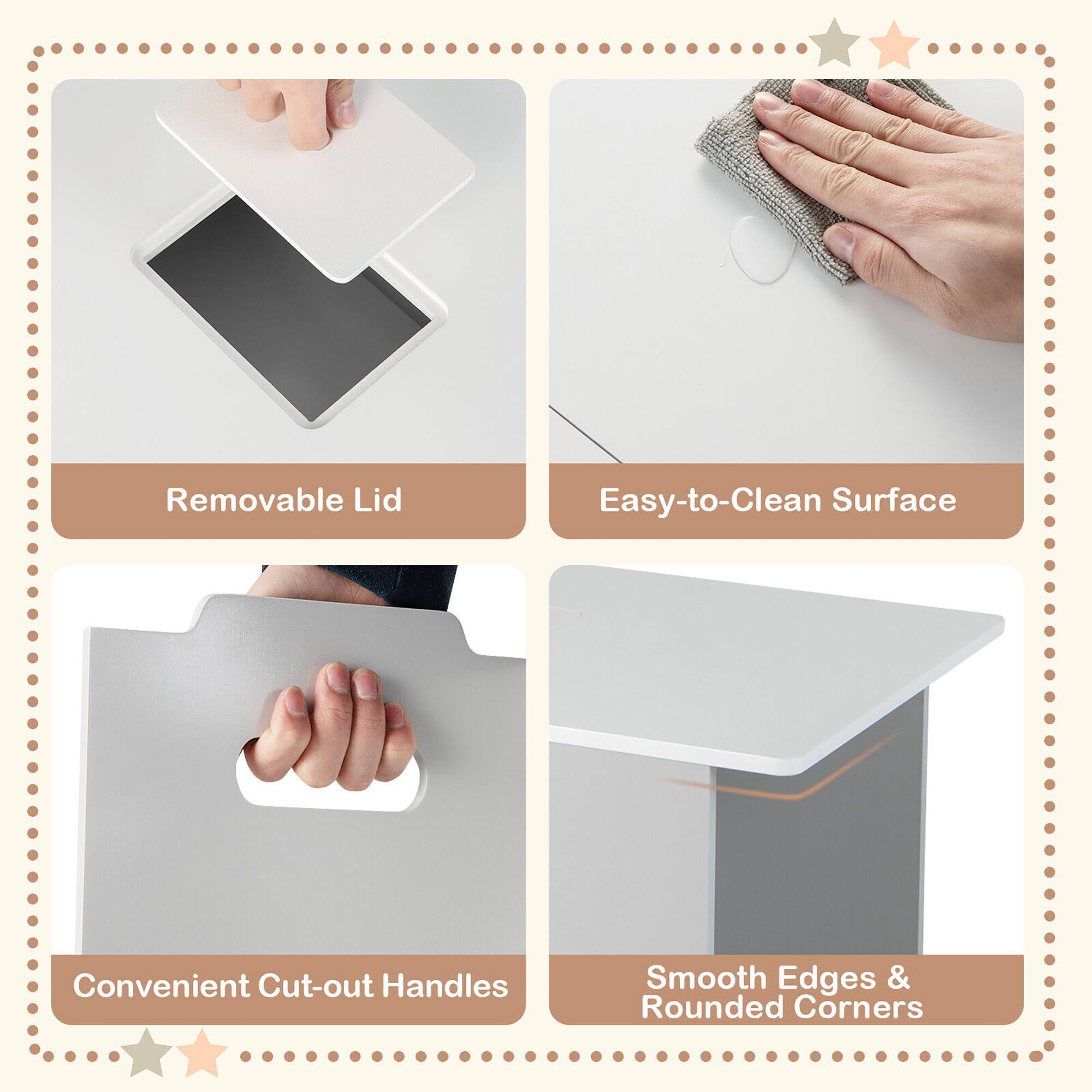 - Removable Lid
- Easy-to-Clean Surface
- Convenient Cut-out Handles
- Smooth Edges & Rounded Corners