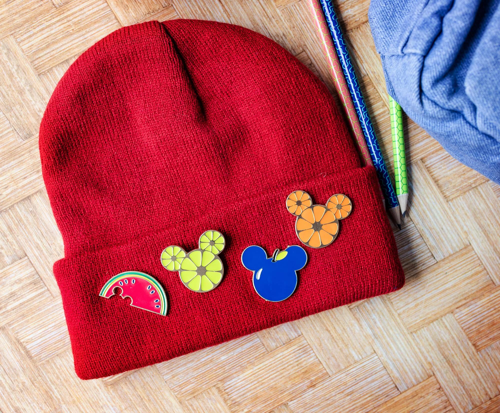 Alt View 2. Disney - Disney Mickey Mouse Fresh Fruit 4-Piece Enamel Pin Set - Black.