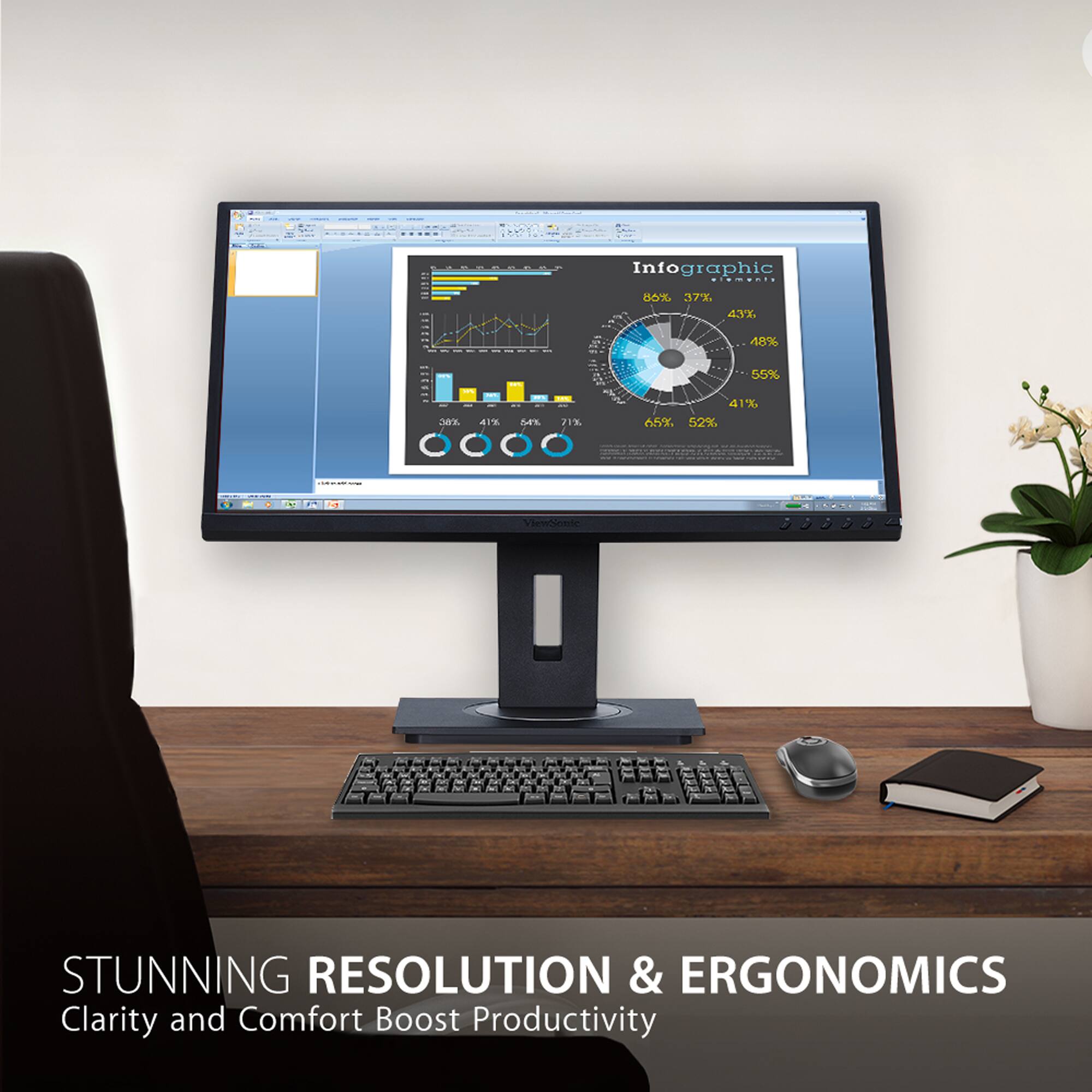 Stunning Resolution & Ergonomics: Clarity and Comfort Boost Productivity.