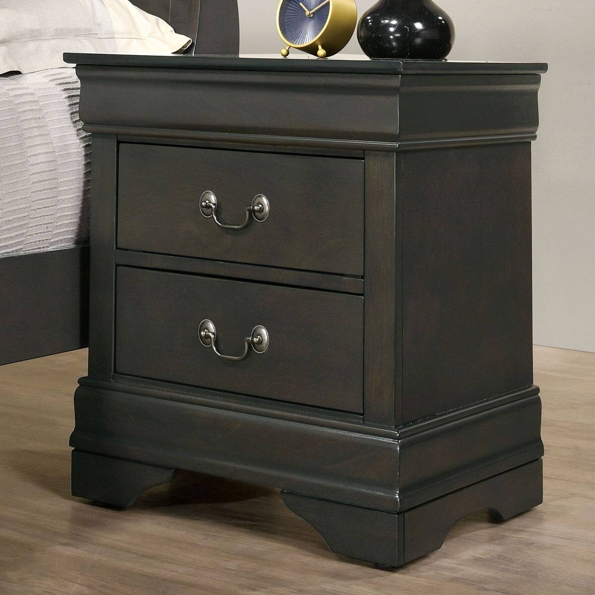 Front. Loheer - Loheer Gray Solid Wood Nightstand, Two Drawer Bedside Table for Bedroom Storage - Gray.