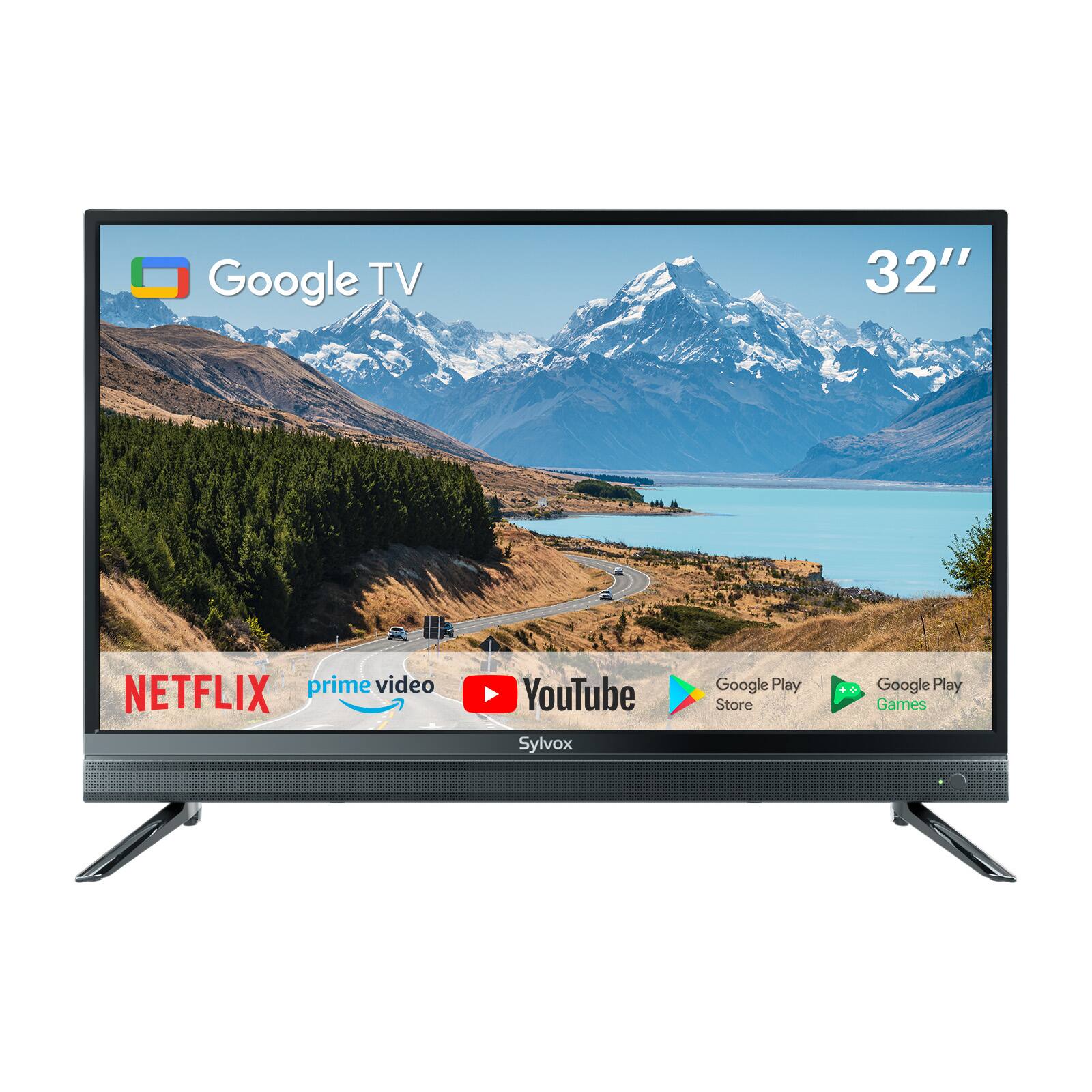 Google TV  
32"  
prime video NETFLIX  
YouTube  
Google Play Store  
Google Play Games