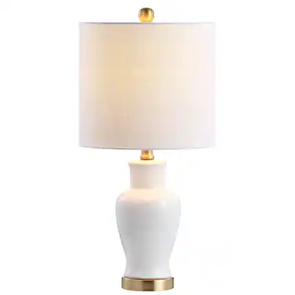 Front. Jonathan Y - Chi 21" Ceramic/Iron Modern Classic LED Table Lamp, White - White.