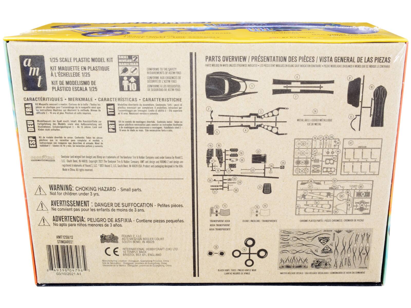 1/25 SCALE PLASTIC MODEL KIT  
NIVEAU 2 HABILIDAD  
KIT MAQUETTE EN PLASTIQUE  
CONFORMS SAFETY L'CHELLEDE RECUDREMENTS 1/25  
CONFORM DEGINCES SECURITE L'ASTM  
KIT DE MODELISMO DE CONFORME REQUISITOS  
PLASTICO ESCALA 1/25 SEGURIDAD  

PARTS OVERVIEW / PRÉSENTATION DES PIÈCES / VISTA GENERAL DE LAS PIEZAS  
WOLDED UNLESS 0TNLENS INTICATED WILUS INOICATION CONTRAIRE  
MODELARS 1O CONTAO CARACTRITIQUES MERKMALE CARACTERSTICAS CARATTERISTICHE  

Maguelle an Contara Modeling Sveianta sesembiane Cantenute plastique eytembiage magNtla ssan completas madellns arATIN  
astructions Mustress Iorima mithode ausemblaggie immagini superir aiffcuts Peistum ISEL n Mudellbausala Ranststetade mestagn dvetas  
Conteddo F