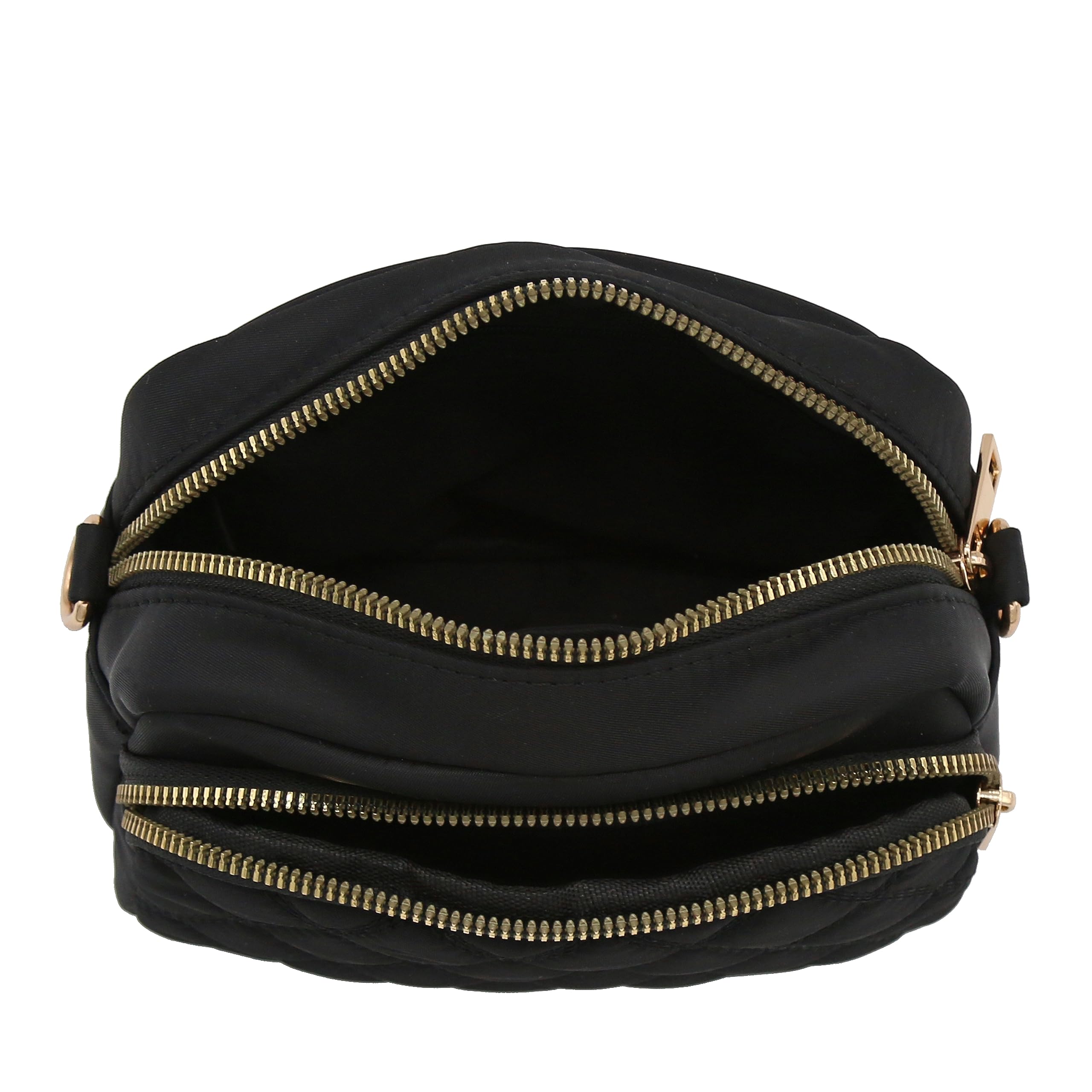 Alt View 3. Live At Space - Quilted Nylon Crossbody Bag With Wide Strap Dimensions: 7.5" (W) x 5" (H) x 3.5" (D)Zipper closure, Nylon body &tone - Nude.