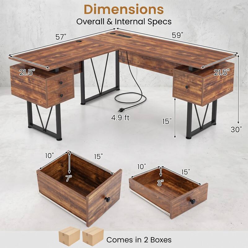 Dimensions Overall & Internal Specs

- 57"
- 59"
- 21.5"
- 21.5"
- 4.9 ft
- 15"
- 30"
- 10"
- 7"
- 15"
- 10"
- 3"

Comes in 2 Boxes