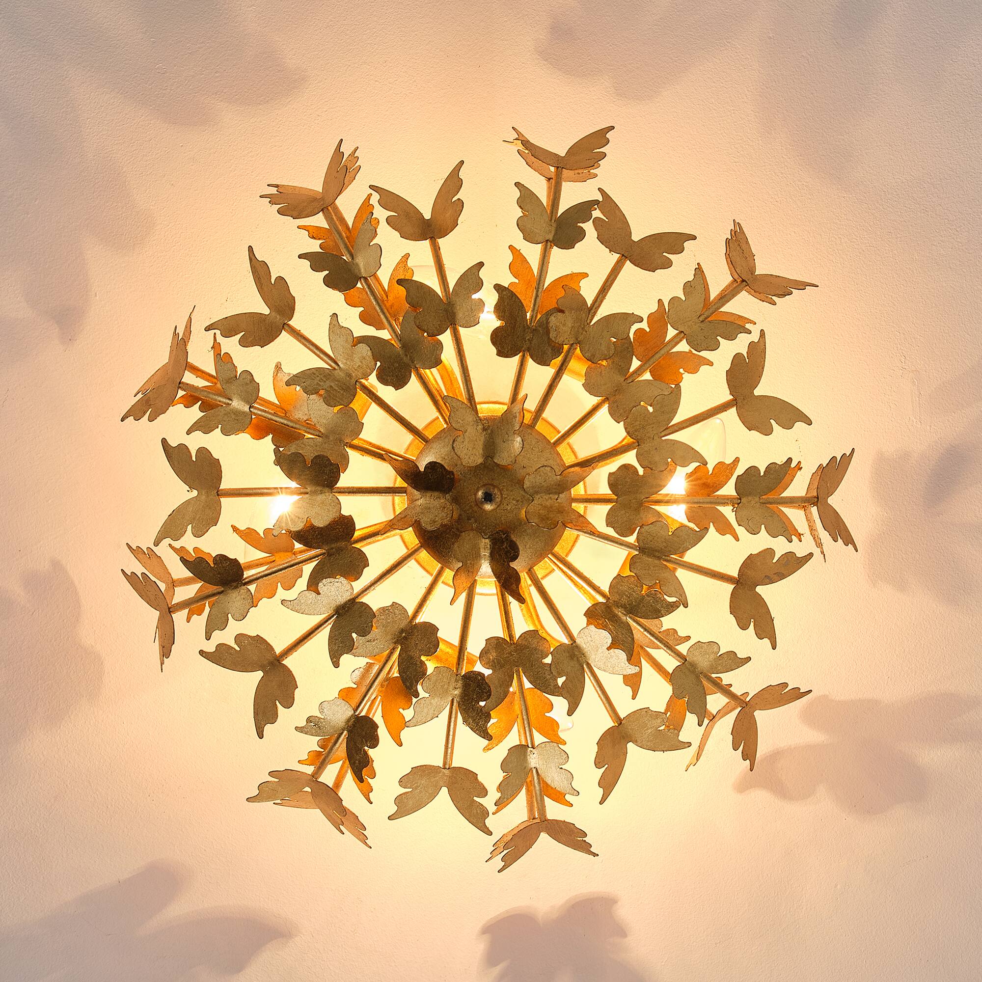 Alt View 7. Parrot Uncle - 18" W Modern Butterfly Design Metal Shade  4-Light Gold Semi-Flush Mount Ceiling Light - Gold.