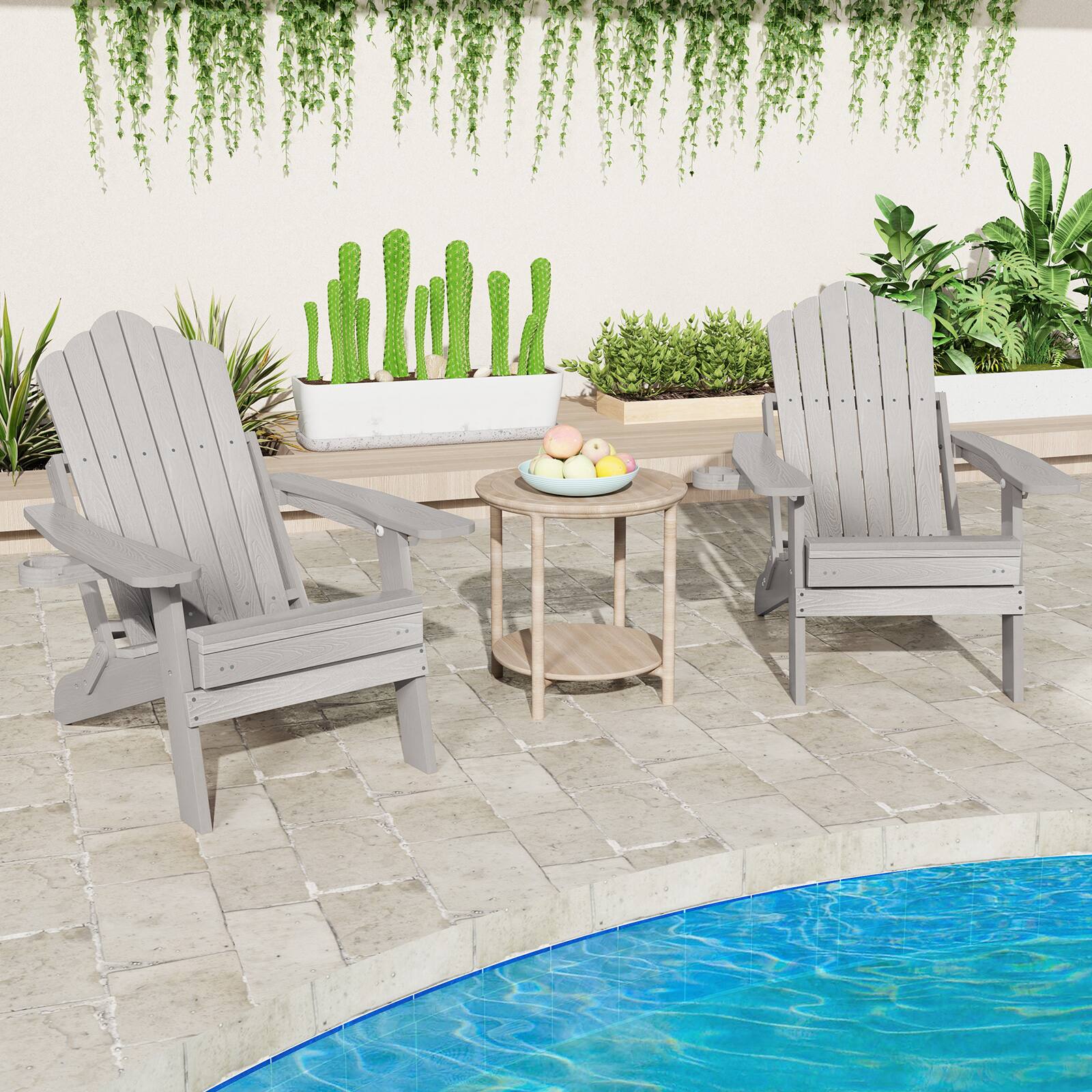 Alt View 1. Gymax - Gymax 2 PCS Folding Adirondack Chair HIPS Fire Pit Chair w/ Adjustable Backrest Gray - Gray.