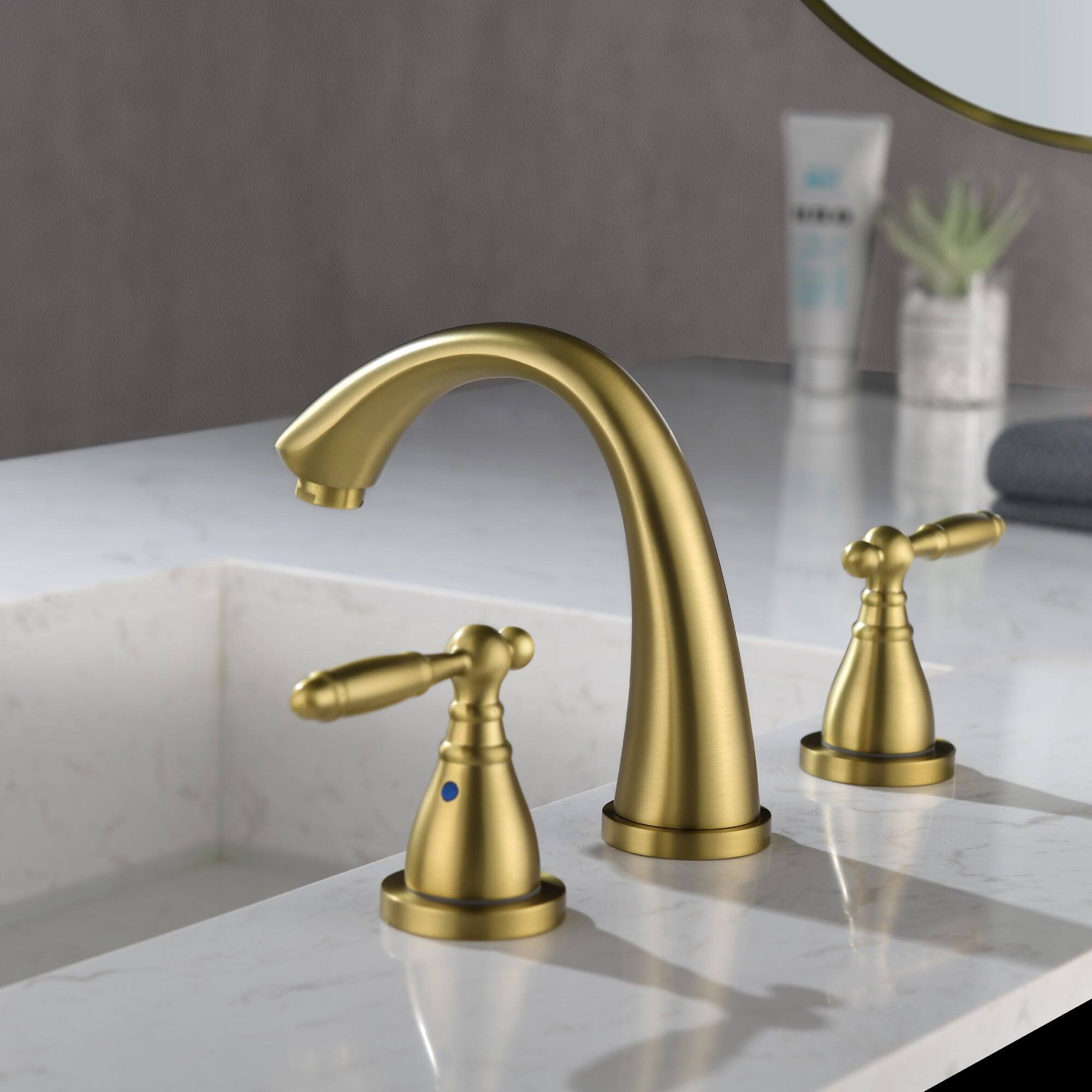 Alt View 9. Boyel Living - 8 in Widespread Double Handle 1.2 GPM Bathroom Faucet with Quick Connect Hose and Water Supply Hose in Brushed Gold - Brushed Gold.