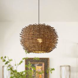 Vaczon - Modern Rattan Pendant Light – Boho Hanging Lamp with Ball Nest Design for Dining Room, Living Room, Bedroom & Kitchen - Natural Rattan