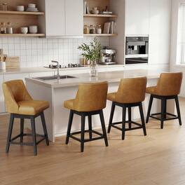 Dyonery - 4 Pcs 37-inch bar stool with an embrace-style backrest, 360° rotation, and a solid wood rubberwood frame - Brown