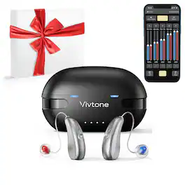 Vivtone - Xpure Rechargeable Bluetooth Hearing Aids with Phone Call & Music Streaming & APP Control for Precise Fitting - Silver with black case