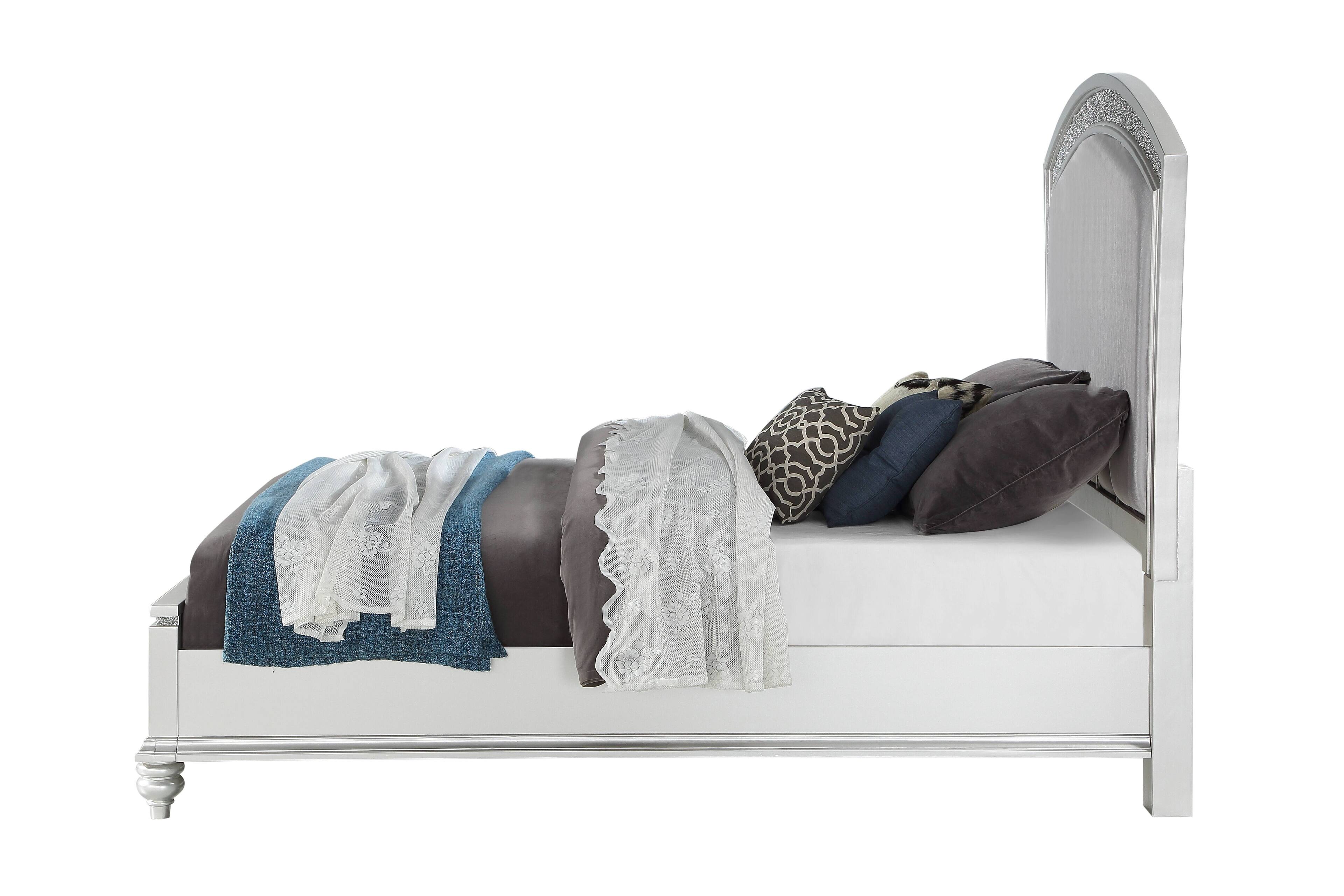 Alt View 1. Tiramisubest - Silver Synthetic Wood CAL King Bed, Arch Headboard, Low - Profile Footboard - Silver.