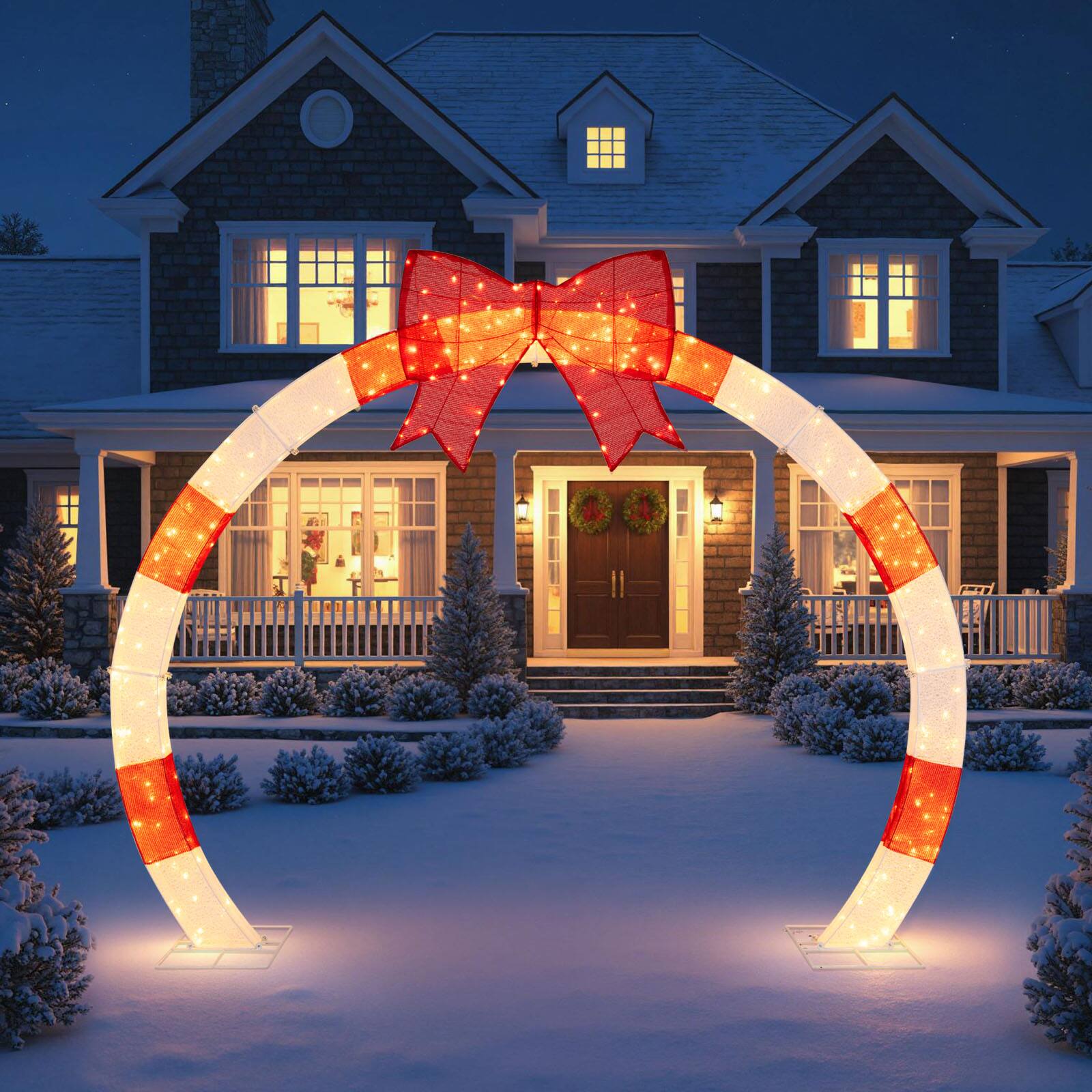 Alt View 4. Costway - Costway 10.4 FT Christmas Archway with Large Bow & Warm White LED Lights, Widened Bases - Red,White.